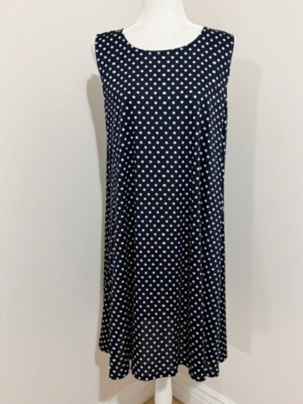 Allison Brittney Shift Dress Navy Blue & White Polka Dot Sleeveless Petite PXL